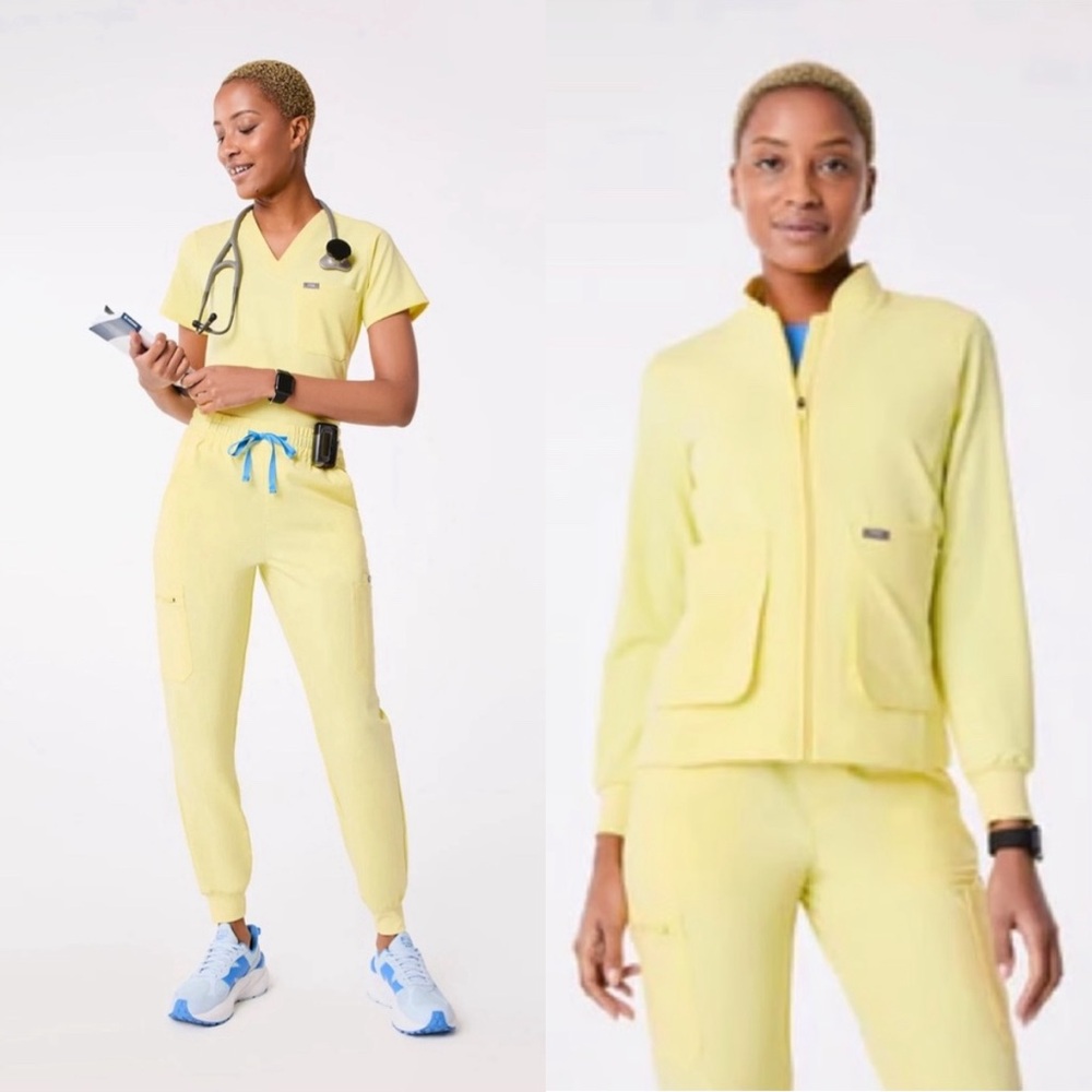 Figs sunlight 3 piece set- small hw Zamora, xs Catarina, xs camels jacket